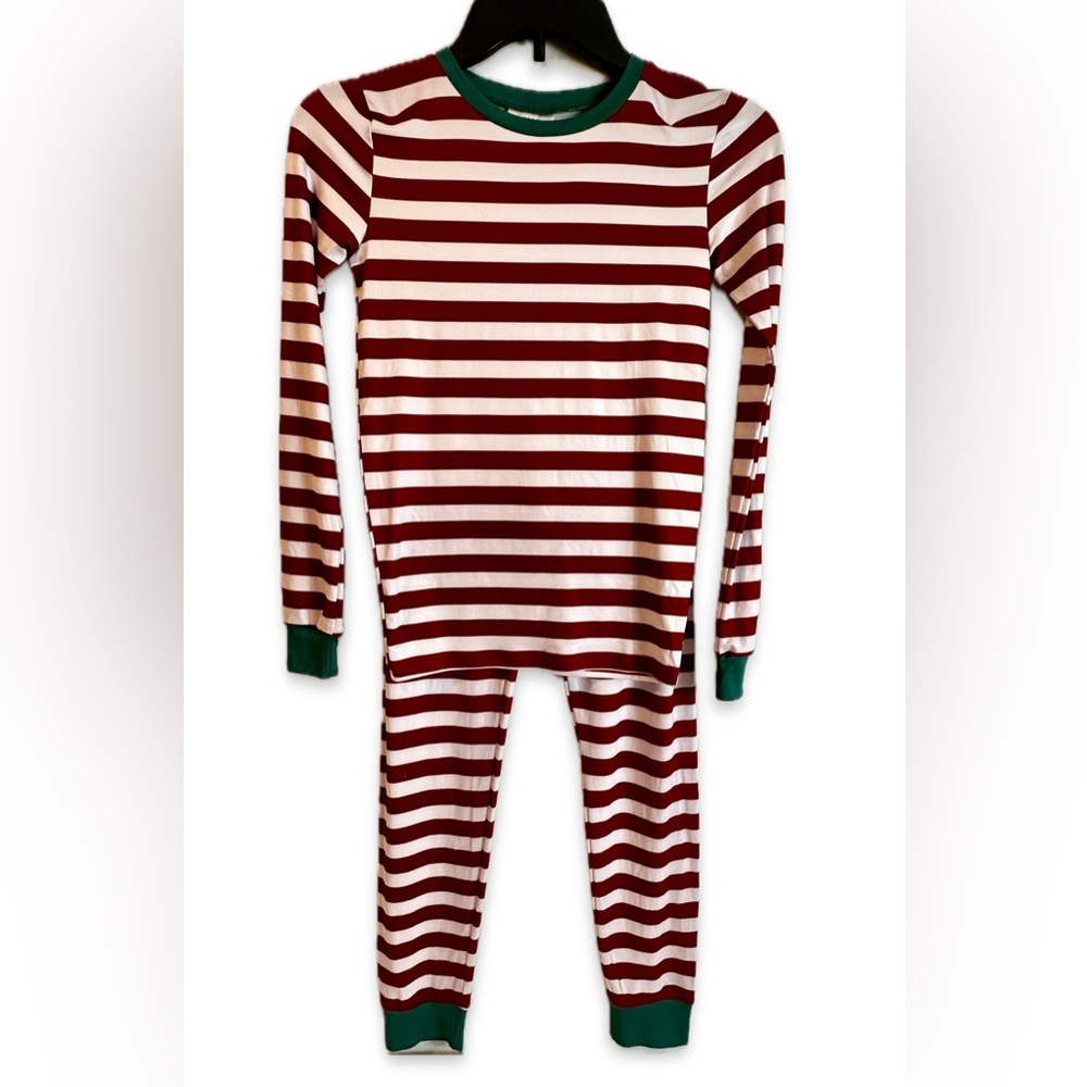 Pajama top and bottom set, red white and green for the holidays